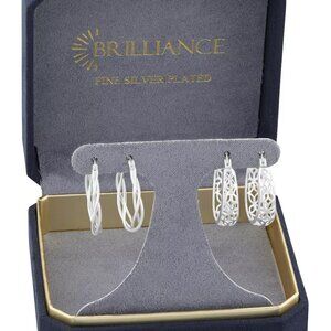 Silver Plate Earrings Brilliance Braided & Filigree Hoop Earring 2-Pair Set NWT